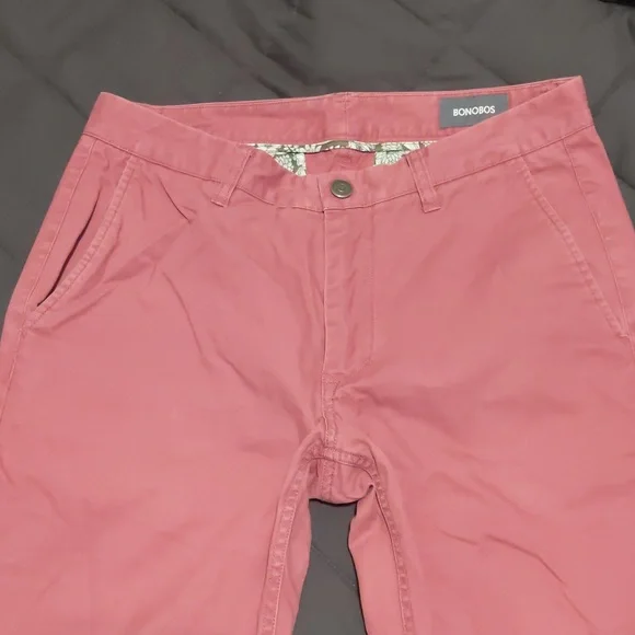 Bonobos 31/32 Pink Flat Front Slim Straight Mid Rise Chino Pant Khaki - Picture 2 of 8